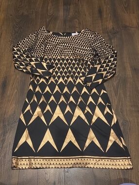 Julie Brown NYC Black Gold Geometric Dress Sz Medium